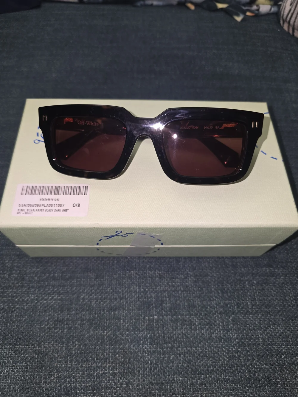 Off-White Black Rectangular Sunglasses with Dark Brown Lenses